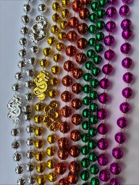 Metallic Mardi Gras Bead Necklaces - Silver, Gold, Orange, Green, Purple